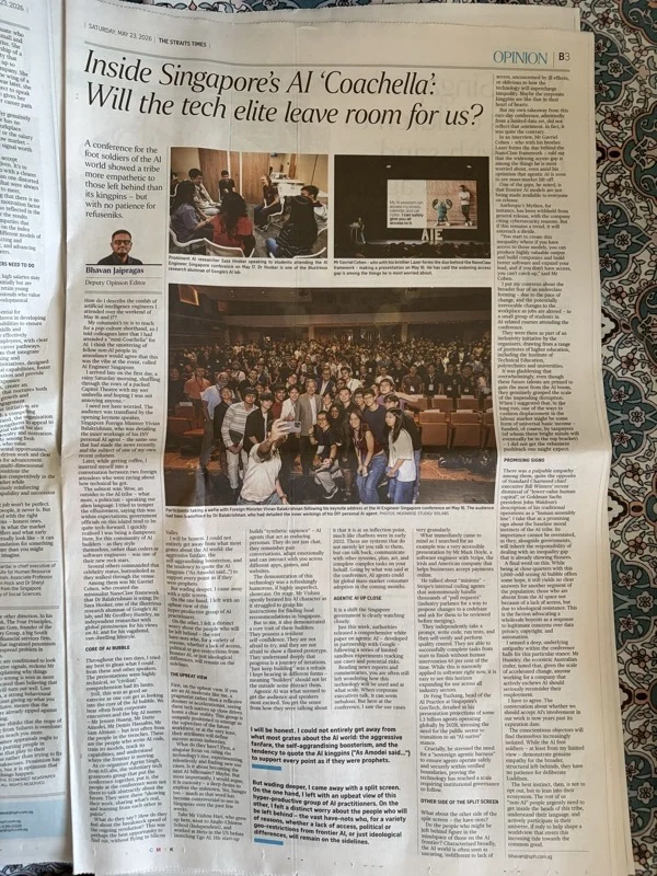 Physical Straits Times page about AI Engineer Singapore